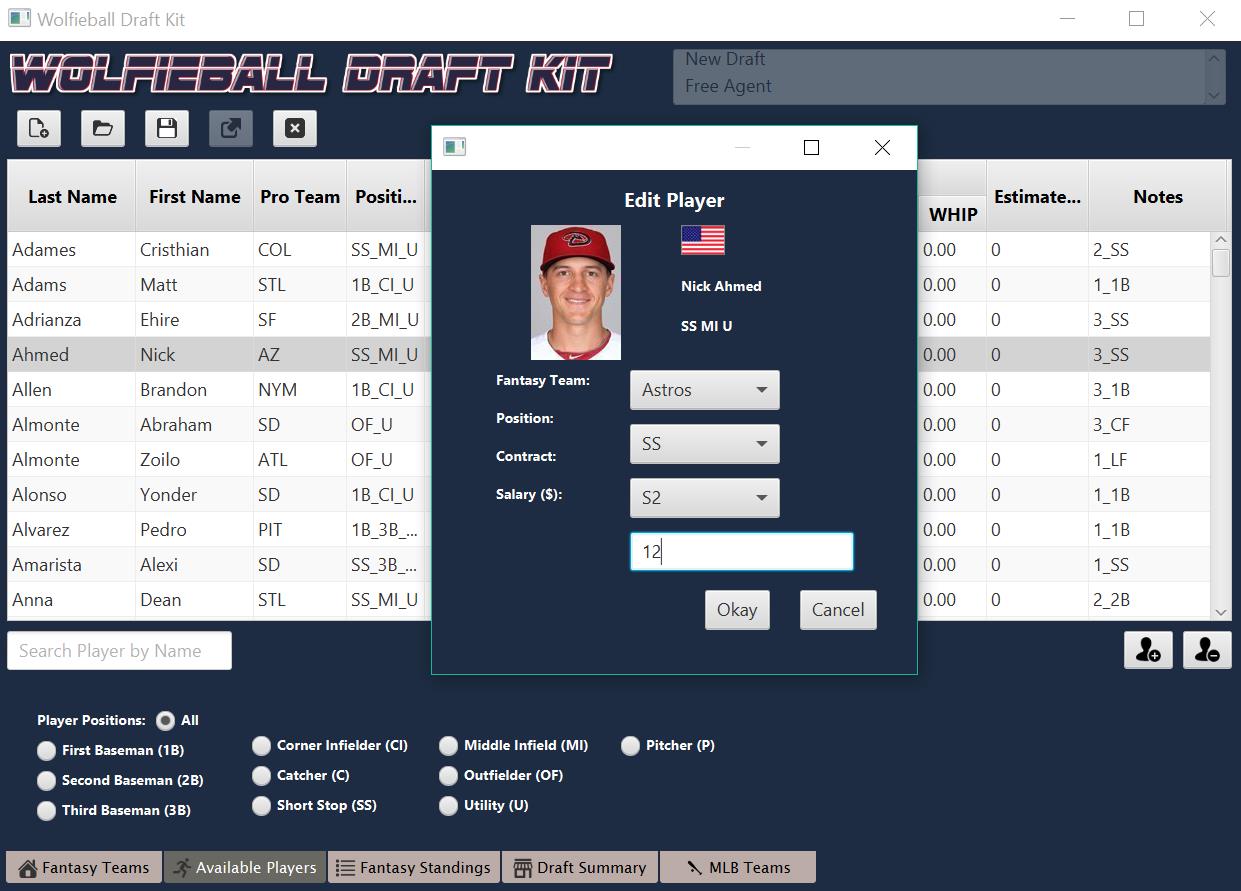 A screenshot of Wolfie Ball's edit player modal