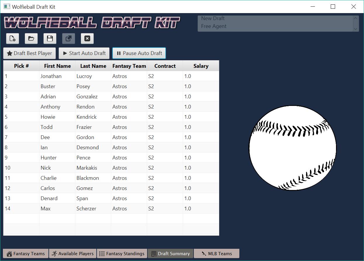 A screenshot of Wolfie Ball's auto draft screen