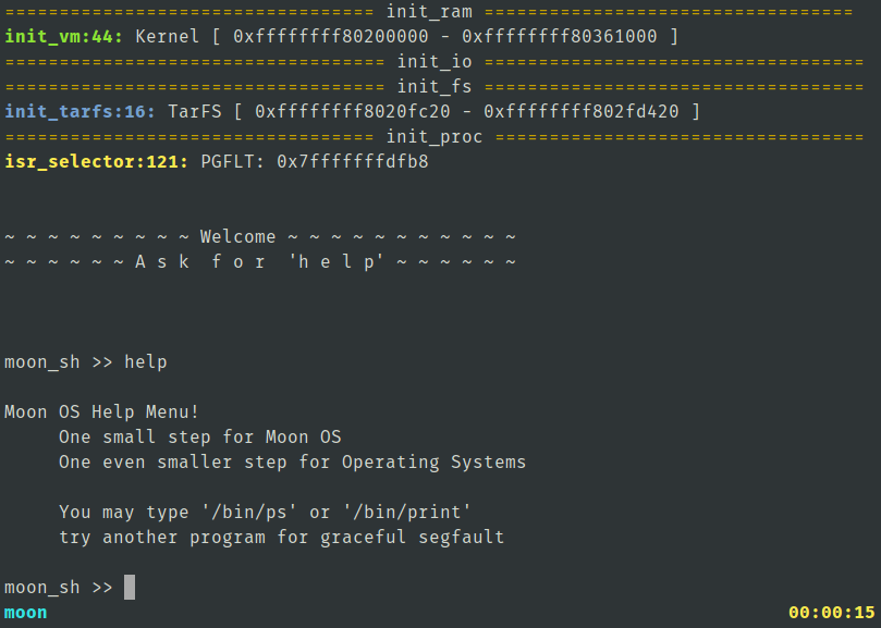 A screenshot of a terminal running Moon OS